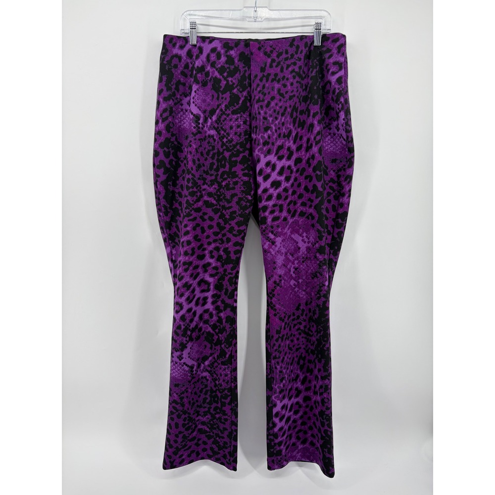 Bold Elements Womens XL Purple Animal Print Pull On Straight Leg High Rise Pants